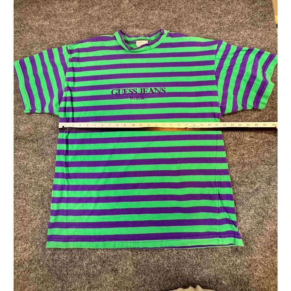 Vintage Guess Jeans USA Striped Shirt USA Purple Green 90s Georges Marciano L - Picture 5 of 6